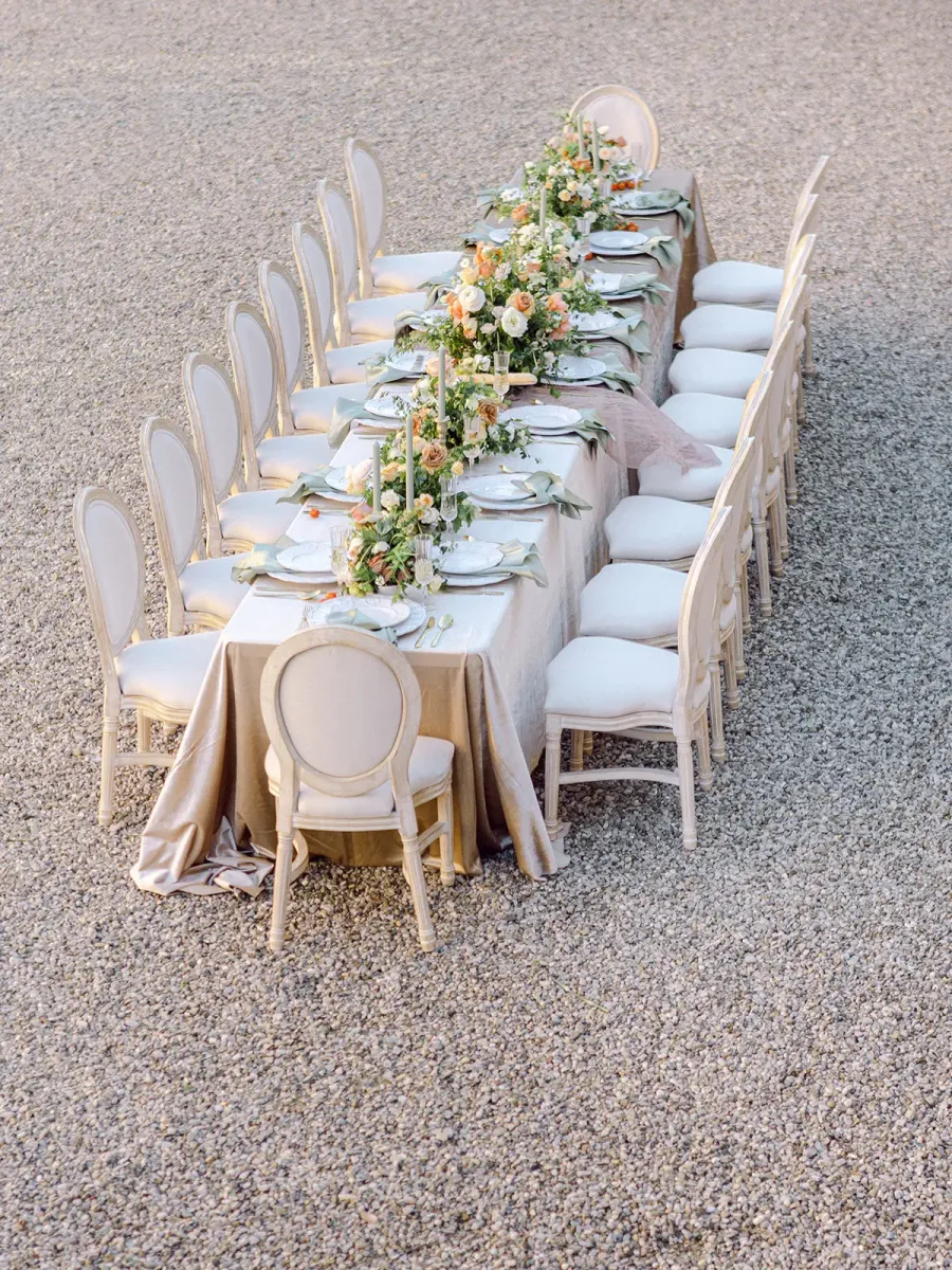 Overhead view of an elegant outdoor reception table